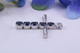 2.50ct Real Blue Sapphires set Silver Cross, Made From Solid Cast Silver, Hallmarked, Compete with Chain