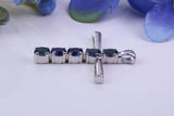 2.50ct Real Blue Sapphires set Silver Cross, Made From Solid Cast Silver, Hallmarked, Compete with Chain
