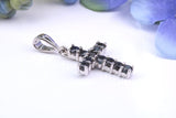Small Natural Sapphires set 25 mm Long Cross, Made From Solid Cast Silver, Complete with Silver Chain, British Hallmarked