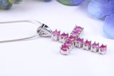 2 carats Natural Rubies set 35 mm Long Cross, Made From Solid Cast Silver, Complete with Silver Chain, British Hallmarked