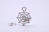 Spider in Web Charm, Made from Solid Cast Silver, Complete with Attachment Link