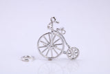 Penny Farthing Charm, Made from Solid Cast Silver, Complete with Attachment Link