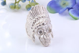 Very Large and heavy American Indian Head ring, made from solid cast silver, British Hallmarked