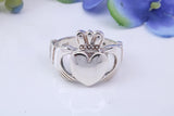 Large Claddagh ring, made from solid cast silver, British hallmarked