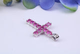 Small Natural Rubies set 20 mm Long Cross, Made From Solid Cast Silver, Complete with Silver Chain, British Hallmarked