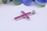 Small Natural Rubies set 20 mm Long Cross, Made From Solid Cast Silver, Complete with Silver Chain, British Hallmarked