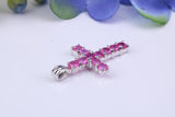 Small Natural Rubies set 20 mm Long Cross, Made From Solid Cast Silver, Complete with Silver Chain, British Hallmarked