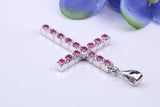 Natural Rubies set 35 mm Long Cross, Made From Solid Cast Silver, Complete with Silver Chain, British Hallmarked