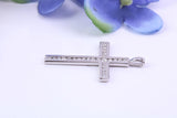 Dainty 28 mm Long Diamonds set Cross, Made From Solid Cast Silver, Complete with Chain, British Hallmarked