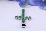 1.65 carats Natural Emeralds set 35 mm Long Cross, Made From Solid Cast Silver, Complete with Silver Chain, British Hallmarked