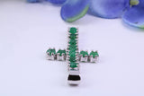 1.65 carats Natural Emeralds set 35 mm Long Cross, Made From Solid Cast Silver, Complete with Silver Chain, British Hallmarked