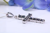 Two and Half carats Natural Sapphires set 38 mm Long Cross, Made From Solid Cast Silver, Complete with Silver Chain, British Hallmarked