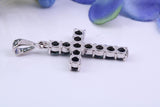 Two and Half carats Natural Sapphires set 38 mm Long Cross, Made From Solid Cast Silver, Complete with Silver Chain, British Hallmarked