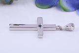 33 mm Long Chunky Real Blue Sapphire set Cross Necklace, Made From Solid Cast Silver, Complete With Chain