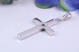 33 mm Long Chunky Real Blue Sapphire set Cross Necklace, Made From Solid Cast Silver, Complete With Chain