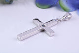 33 mm Long Chunky Real Blue Sapphire set Cross Necklace, Made From Solid Cast Silver, Complete With Chain