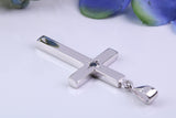 33 mm Long Chunky Real Blue Sapphire set Cross Necklace, Made From Solid Cast Silver, Complete With Chain