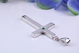 33 mm Long Chunky Real Emerald set Cross Necklace, Made From Solid Cast Silver, Complete With Chain