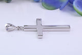 33 mm Long Chunky Real Emerald set Cross Necklace, Made From Solid Cast Silver, Complete With Chain