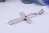 33 mm Long Chunky Real Ruby set Cross Necklace, Made From Solid Cast Silver, Complete With Chain