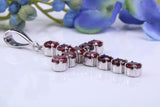 Real Garnet set 60 mm Long Cross Necklace, Made From Solid Cast Silver, British Hallmarked