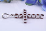 Real Garnet set 60 mm Long Cross Necklace, Made From Solid Cast Silver, British Hallmarked