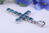 Real Blue Topaz set 60 mm Long Cross Necklace, Made From Solid Cast Silver, British Hallmarked