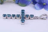 Real Blue Topaz set 60 mm Long Cross Necklace, Made From Solid Cast Silver, British Hallmarked