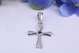 Real Blue Sapphire set Cross Necklace, Made From Solid Cast Silver, Complete With Chain