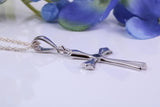 Real Blue Sapphire set Cross Necklace, Made From Solid Cast Silver, Complete With Chain
