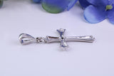Real Blue Sapphire set Cross Necklace, Made From Solid Cast Silver, Complete With Chain