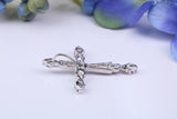 Ornate Diamonds set Cross Necklace, Made From Solid Cast Silver, Complete With Chain