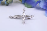 Ornate Diamonds set Cross Necklace, Made From Solid Cast Silver, Complete With Chain