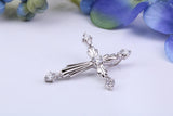 Ornate Diamonds set Cross Necklace, Made From Solid Cast Silver, Complete With Chain