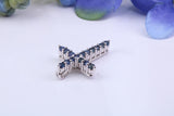 Small Real Blue Sapphires set Cross Necklace, Made From Solid Cast Silver, Complete With Chain