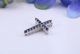Small Real Blue Sapphires set Cross Necklace, Made From Solid Cast Silver, Complete With Chain