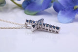Small Real Blue Sapphires set Cross Necklace, Made From Solid Cast Silver, Complete With Chain
