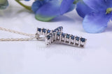 Small Real Blue Sapphires set Cross Necklace, Made From Solid Cast Silver, Complete With Chain