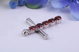 33 mm Long Real Garnets set Sterling Silver Cross, Made From Solid Cast Silver, Hallmarked and with Chain
