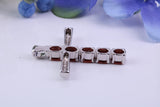 33 mm Long Real Garnets set Sterling Silver Cross, Made From Solid Cast Silver, Hallmarked and with Chain