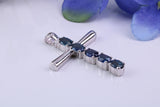 2.50ct Real Blue Sapphires set Silver Cross, Made From Solid Cast Silver, Hallmarked, Compete with Chain