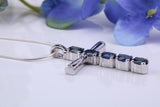 2.50ct Real Blue Sapphires set Silver Cross, Made From Solid Cast Silver, Hallmarked, Compete with Chain