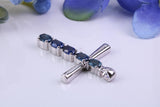 2.50ct Real Blue Sapphires set Silver Cross, Made From Solid Cast Silver, Hallmarked, Compete with Chain