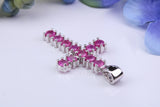 2 carats Natural Rubies set 35 mm Long Cross, Made From Solid Cast Silver, Complete with Silver Chain, British Hallmarked