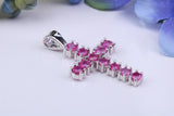 2 carats Natural Rubies set 35 mm Long Cross, Made From Solid Cast Silver, Complete with Silver Chain, British Hallmarked