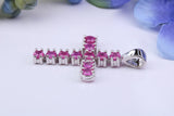 2 carats Natural Rubies set 35 mm Long Cross, Made From Solid Cast Silver, Complete with Silver Chain, British Hallmarked