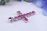 2 carats Natural Rubies set 35 mm Long Cross, Made From Solid Cast Silver, Complete with Silver Chain, British Hallmarked