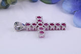 2 carats Natural Rubies set 35 mm Long Cross, Made From Solid Cast Silver, Complete with Silver Chain, British Hallmarked
