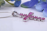 2 carats Natural Rubies set 35 mm Long Cross, Made From Solid Cast Silver, Complete with Silver Chain, British Hallmarked
