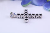 Two carats Natural Sapphires set 35 mm Long Cross, Made From Solid Cast Silver, Complete with Silver Chain, British Hallmarked